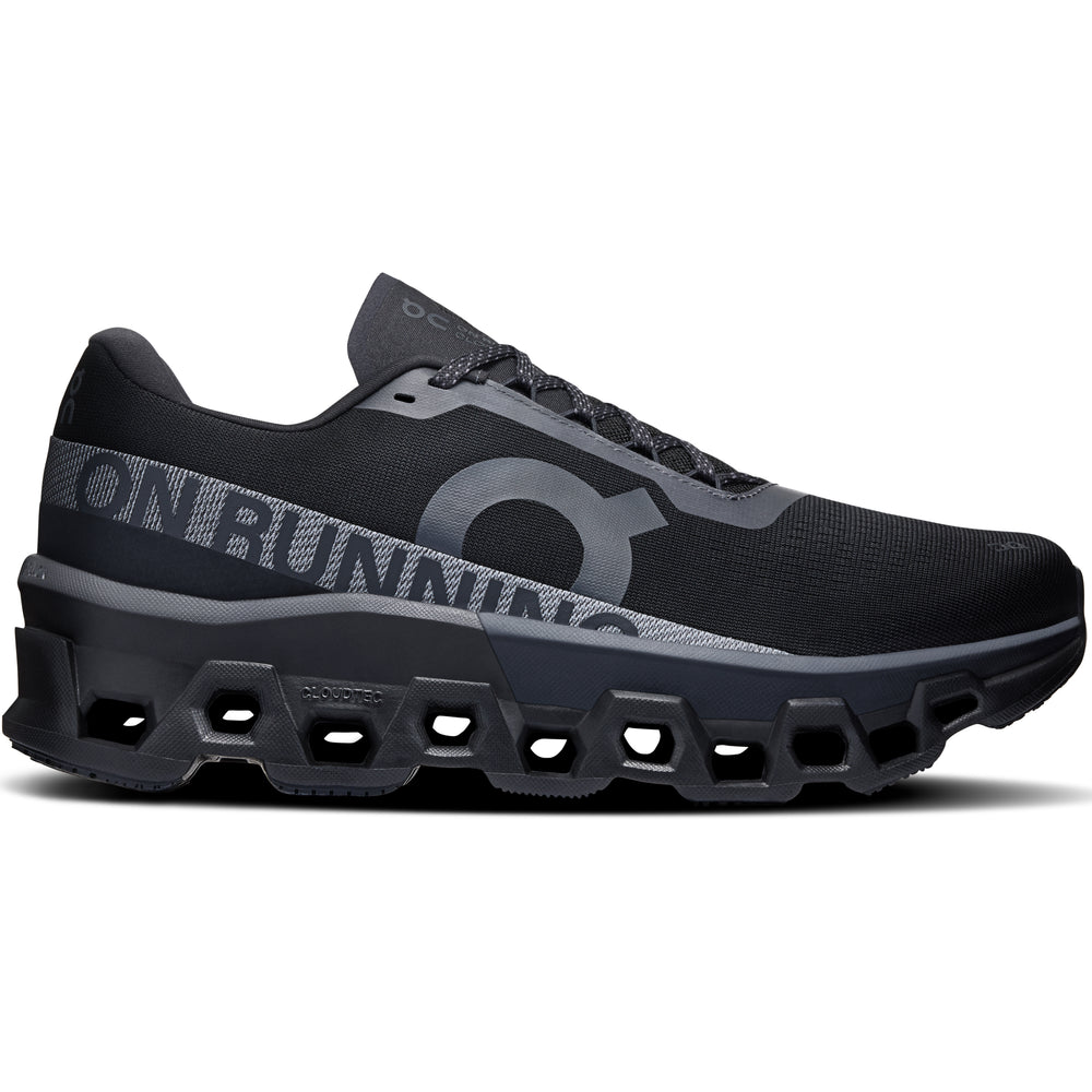 On Men's Cloudmonster 2 Running Shoes Black / Black - achilles heel