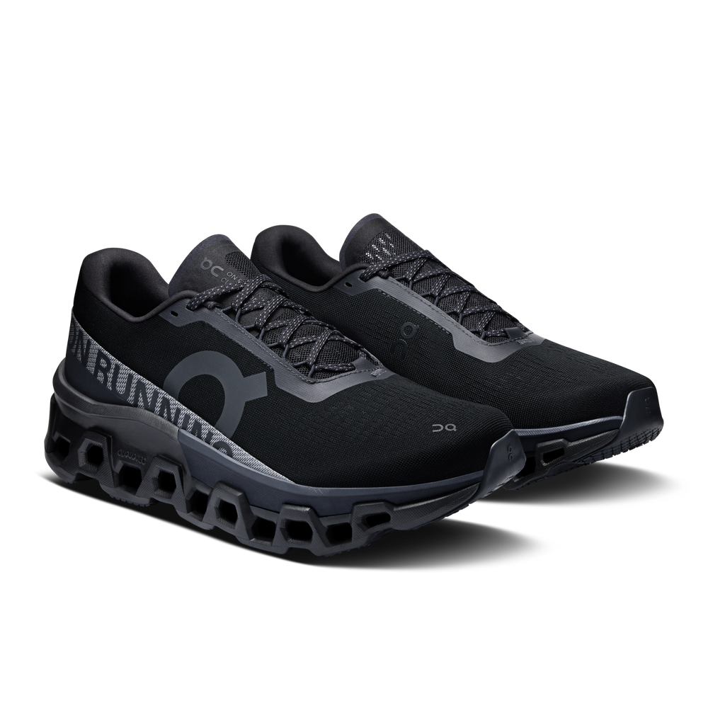 On Men's Cloudmonster 2 Running Shoes Black / Black - achilles heel