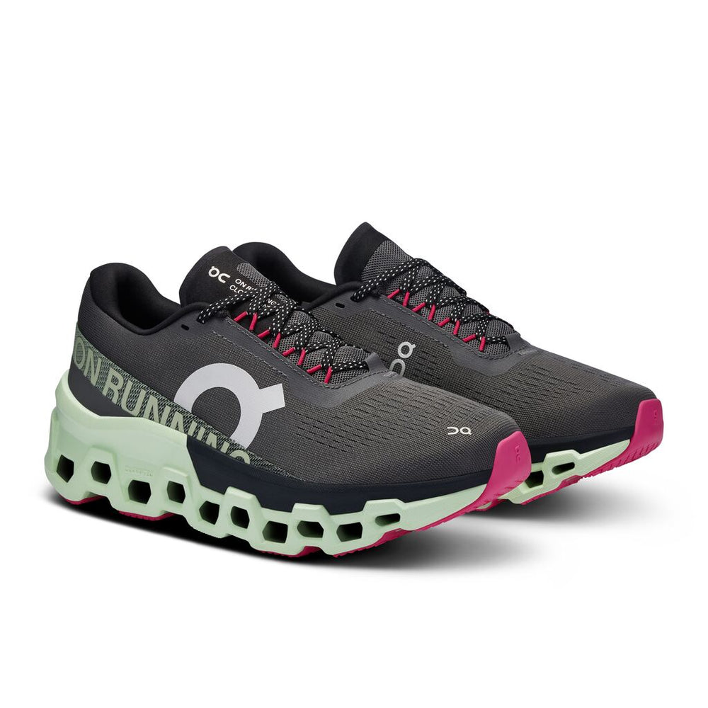 On Women's Cloudmonster 2 Running Shoes Asphalt / Lima - achilles heel