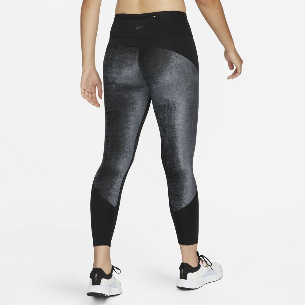Nike - Women's Fast Mid-Rise Crop Running Leggings - Running tights - Black  / Reflective Silver | XS